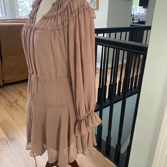 Elegant Tan Ruffled Dress - Picture 4 of 6